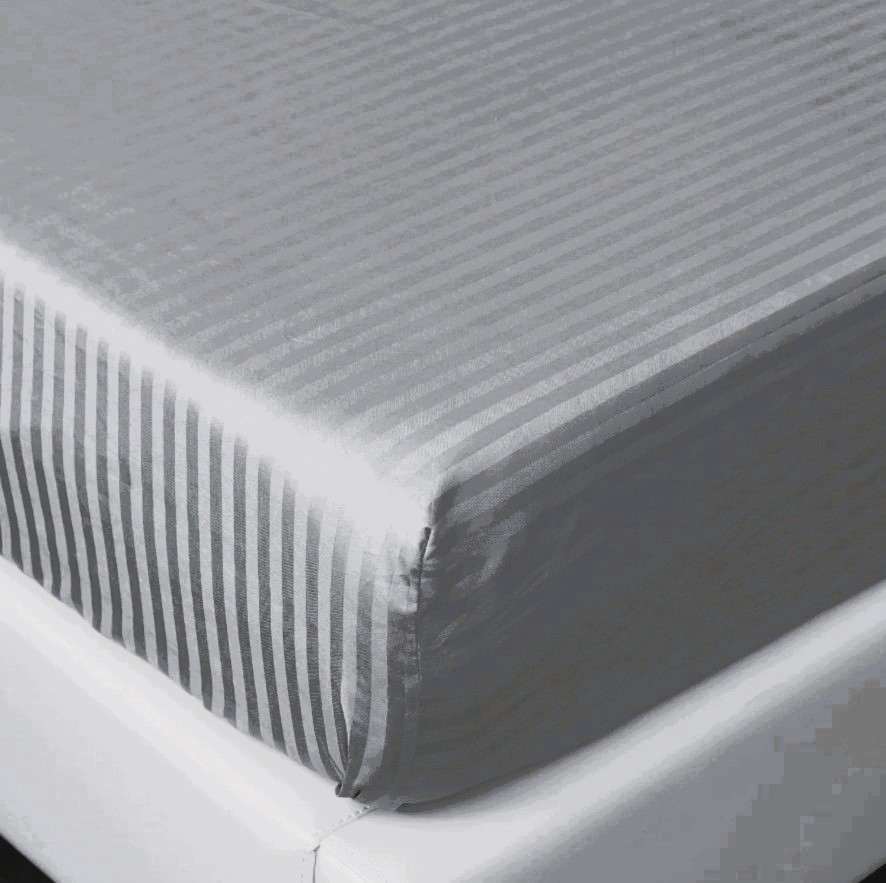 Простирадло на резинці 160х200х20см страйп сатин Ярослав №03 сірий, фото 1