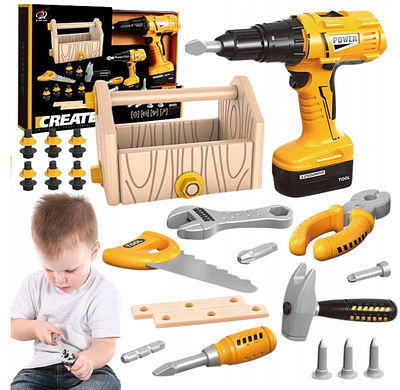 Дитячий набір інструментів юного будівельника 30 предметів шуруповерт молоток плоскогубці викрутка бруски