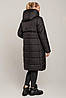 Стильний жіночий пуховик чорного кольору до коліна з капюшоном, фото 2