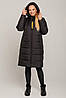 Стильний жіночий пуховик чорного кольору до коліна з капюшоном, фото 3