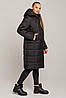 Стильний жіночий пуховик чорного кольору до коліна з капюшоном, фото 4