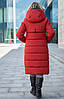Яскравий молодіжний жіночий пуховик до коліна з капюшоном, фото 3