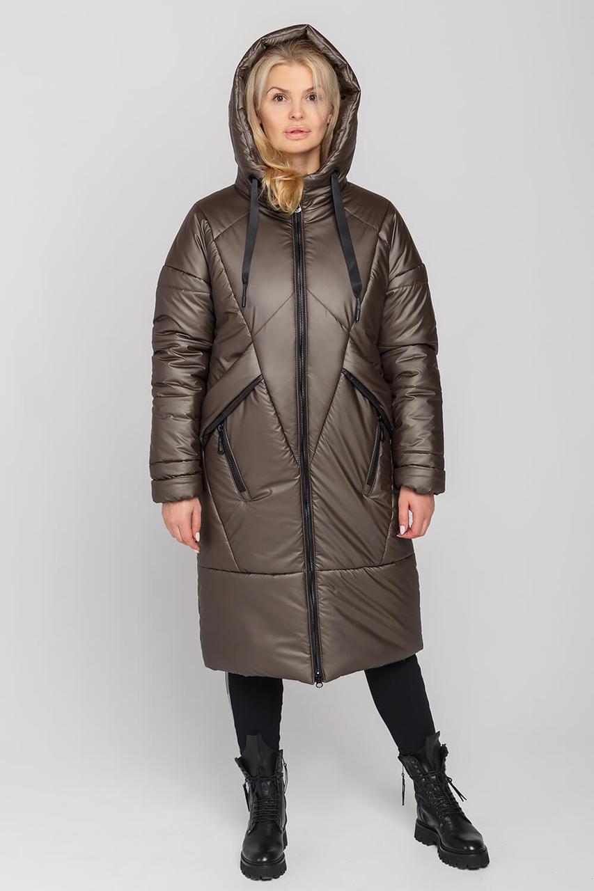 Шикарне жіноче зимове стьобане пальто з капюшоном, жіночий подовжений пуховик, фото 1
