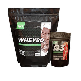 Сироватковий протеїн 80% TNT (Whey Protein 80%) (2 кг) + Омега-3 TNT (60 капсул)