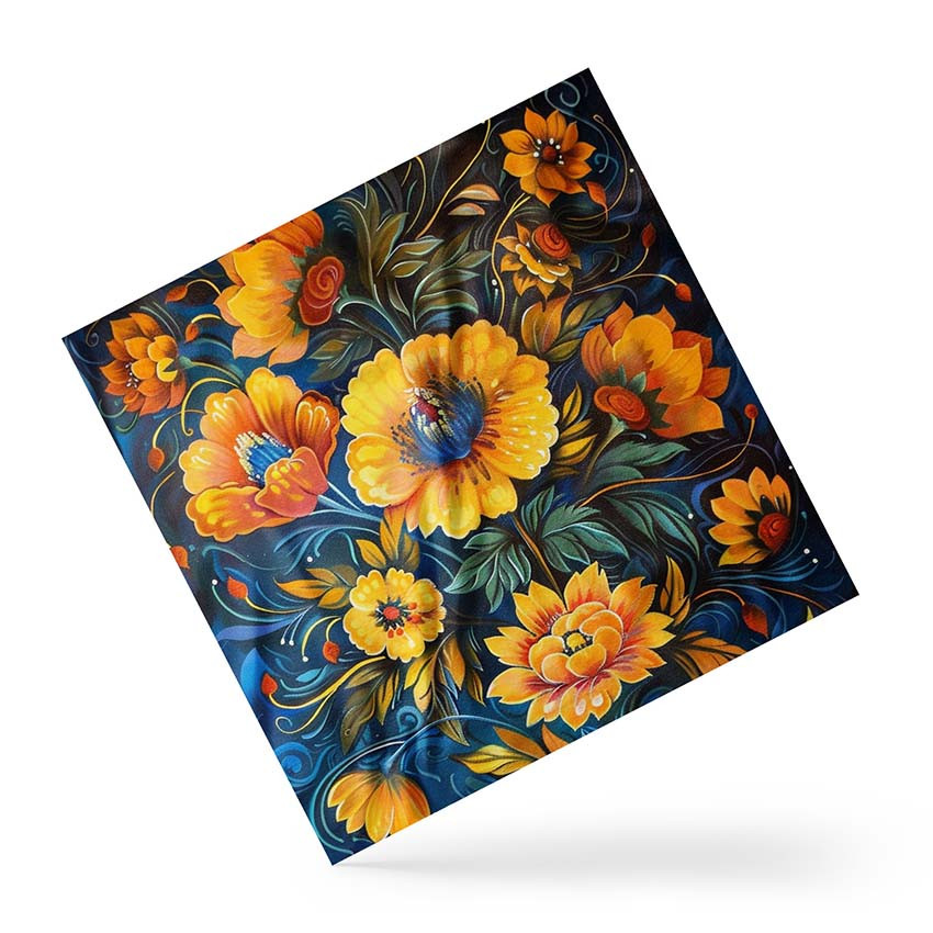 Хустка на голову і шию «Петриківський розпис. Жовті квіти. Petrykivka painting. Yellow flowers»