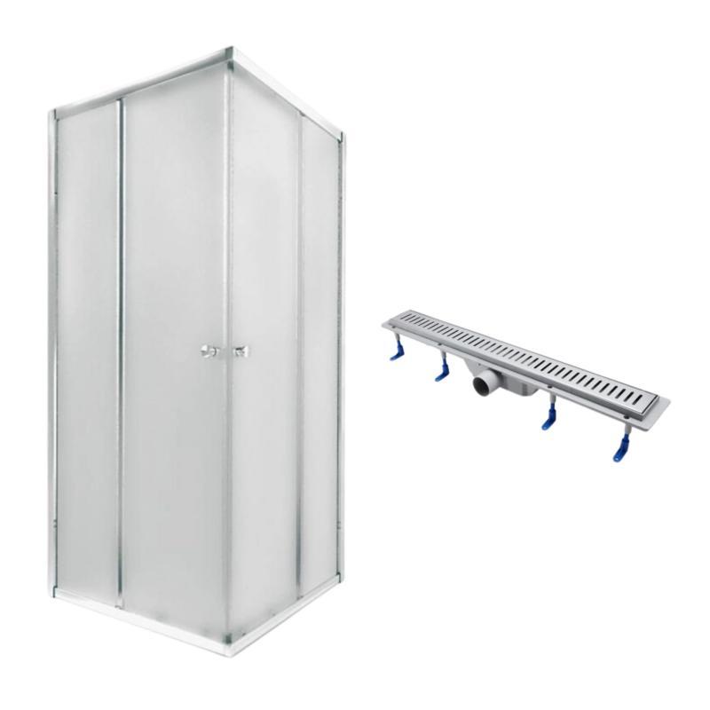 QT Душова кабіна PRESTO CRM1099SP5, квадрат, 90x90, скло 5 мм Pear + QT Dry FA304-700 Лінійний трап,