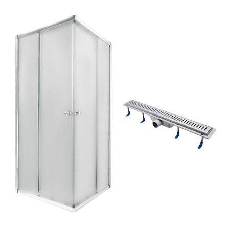 QT Душова кабіна PRESTO CRM1099SP5, квадрат, 90x90, скло 5 мм Pear + QT Dry FA304-700 Лінійний трап,, фото 1