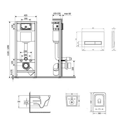 Готове рішення Qtap для ванної кімнати: підвісний унітаз Crow Ultra Quiet 490x360x290 + комплект інсталяції Nest 4 в 1 (лінійна, фото 2