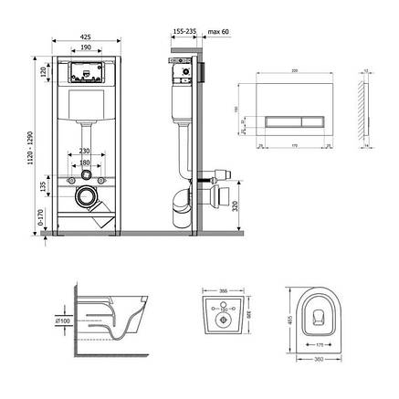 Готове рішення Qtap для ванної кімнати: підвісний унітаз Swan Ultra Quiet 485x360x320 + комплект інсталяції Nest 4 в 1 (лінійна, фото 2