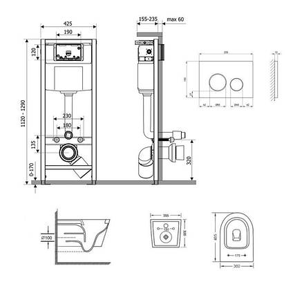 Готове рішення Qtap для ванної кімнати: підвісний унітаз Swan Ultra Quiet 485x360x320 + комплект інсталяції Nest 4 в 1 (кругла, фото 2