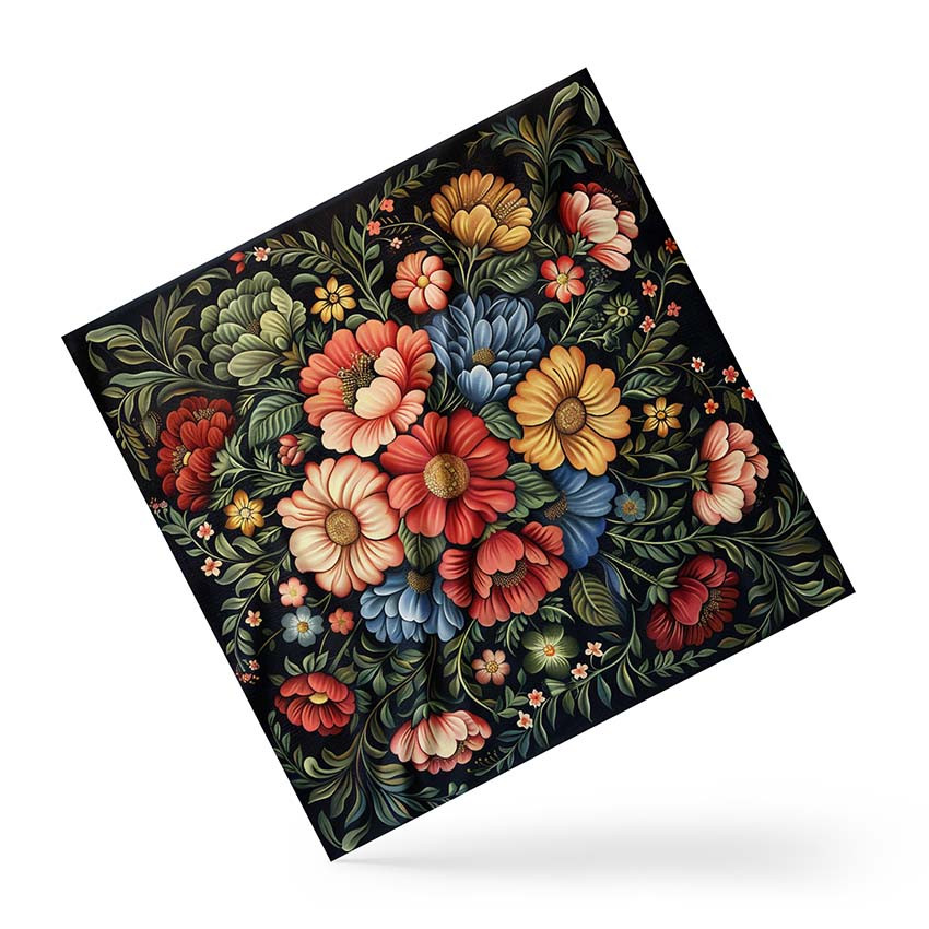 Хустка на голову і шию «Розпис. Квіти. Чорний фон. Painting. Flowers. Black background»