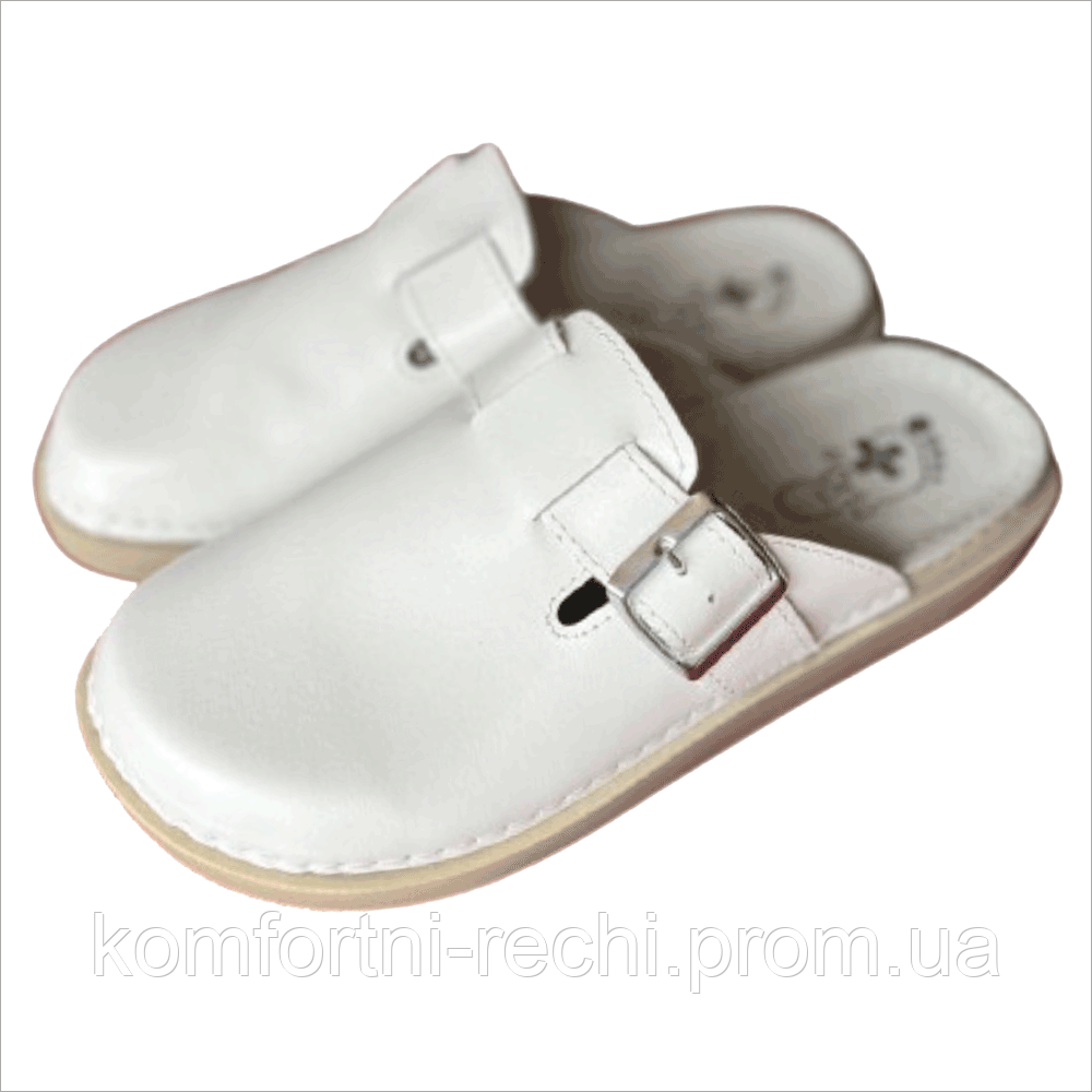 Білі жіночі сабо Dr Orto на невисокій платформі, шльопанці мюлі із закритим носом для лікарів, медиків та кухарів - фото 1 - id-p2409744108