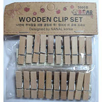 Прищіпка декоративна No439-3 Незабарвлене дерево дерев., 3,5 см, набір 20 шт. + мотузочка