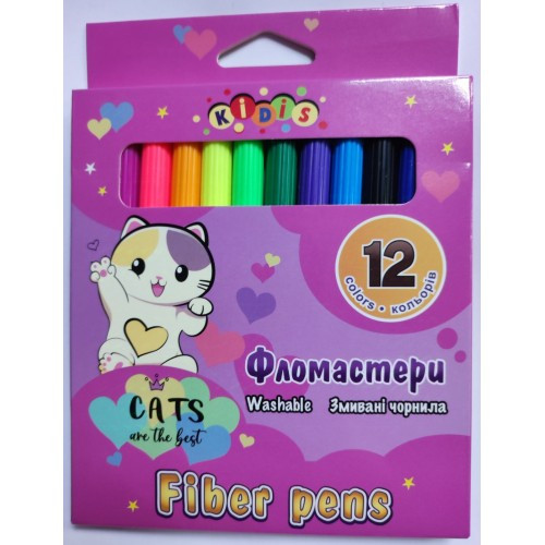 Фломастери Kidis у картоні 12 кольорів No9161 Cats are the best