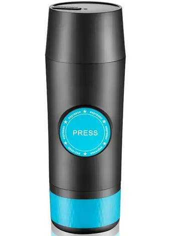 Портативна кавоварка на акумуляторі, капсули та мелена кава, синя, фото 1