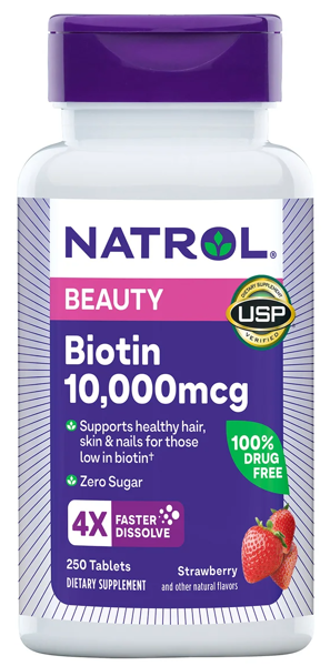 Natrol Biotin 10000 мкг. 250 таблетки Швидкорозчинні (Шкіра, Нігті, Волосся)