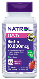 Natrol Biotin 10000 мкг. 250 таблетки Швидкорозчинні (Шкіра, Нігті, Волосся)