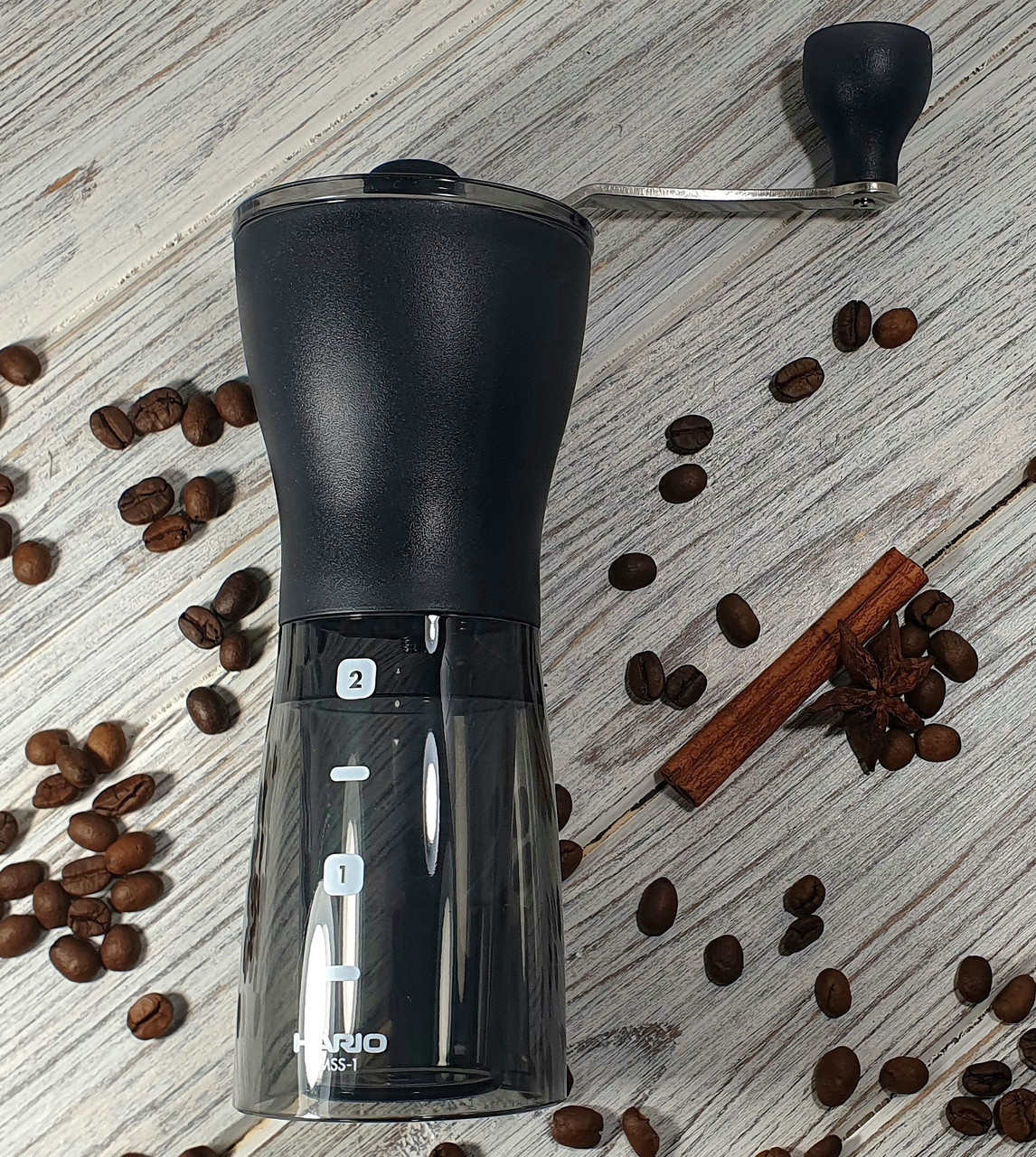 Кавомолка ручна японська HARIO Mini Mill Slim+ MSS-1DTB з керамічними ножами