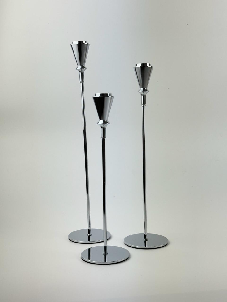 Набір свічників на високій ніжці 3шт, 22см, 27см, 32см (колір - срібло), фото 1