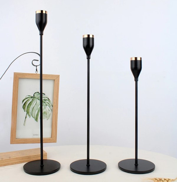 Набір свічників на високій ніжці 3шт, 22см, 27см, 32см, колір - чорний, фото 1