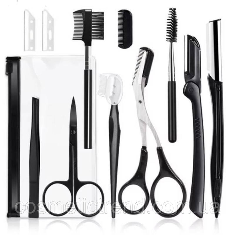 Набір для догляду за бровами та віями (11 предметів) у косметичці