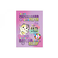 Набір: картон + папір (картон 8 аркушів (у т.ч. 2 л металік), папір двосторонній 12 аркушів) Kidis, Cats are the best
