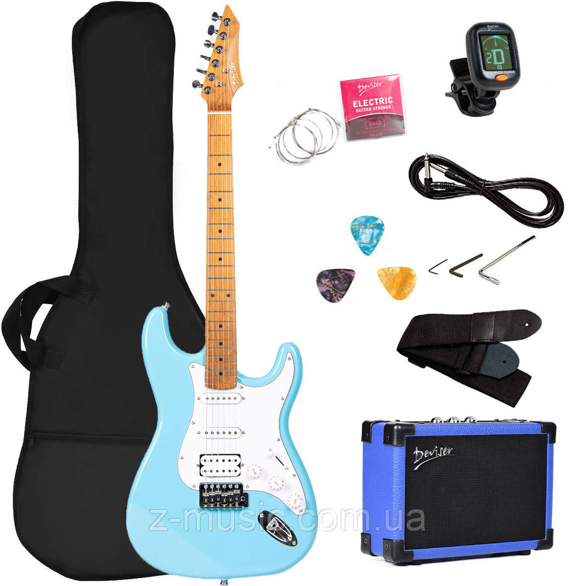 Електрогітара Deviser L-G2S ST BL (комплект з комбо на 15 ват, тюнер, ремінь, кабель, струни, медіатор, ключі), фото 1