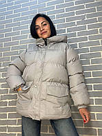 Куртка жіноча RUIXI 6093 парка пуффер з паском подовжена з капюшоном оверсайз, сірий, 46