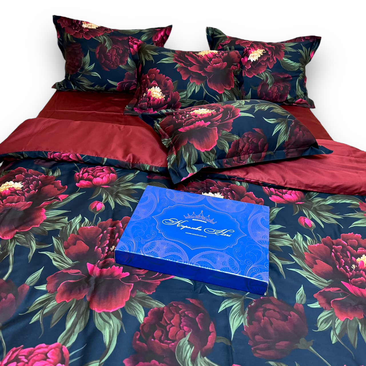 Наволочка на блискавці 70х70 (Сатин Premium) | Від виробника "Королева Ночі" | Квіти на темному та бордовому, фото 1