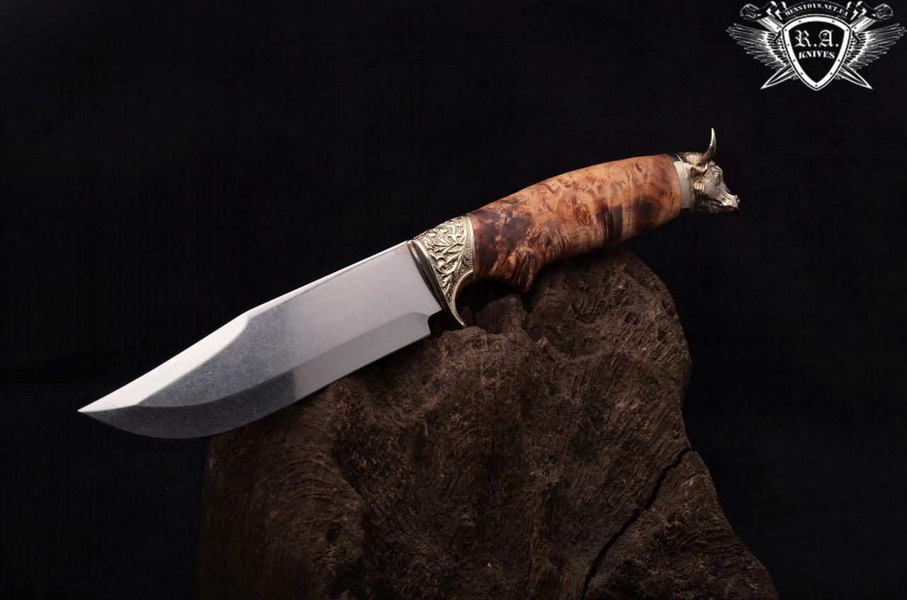 Ніж ручної роботи «Іспанська Корида» 150х35х2.4мм з інструментальної сталі та руків'ям з капа клена, фото 1