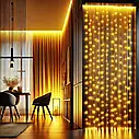 Гірлянда-штора, водоспад 3м х 3м USB 300 LED, тепла гірлянда на вікно 3 метри, гірлянда USB, фото 4