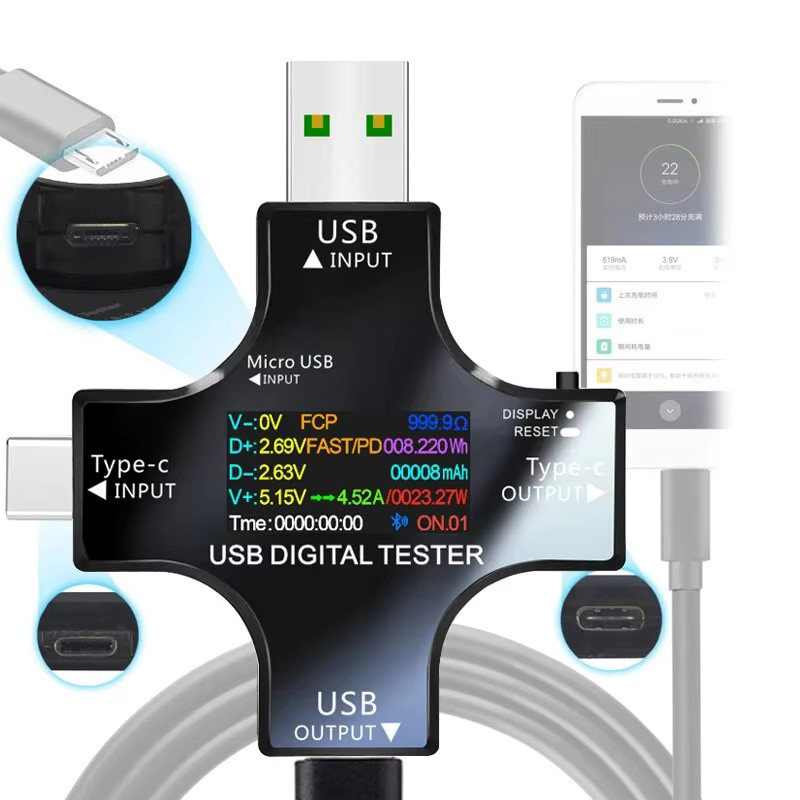 J7-S Bluetooth універсальний багатофункціональний цифровий USB тестер вольтметр - амперметр ватметр 3-32В 7А