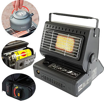 Настільний похідний газовий обігрівач на 1300 W Чорна Газова плитка-піч 2 в 1 на одну конфорку 1.3 кВт
