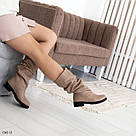 Жіночі бежеві зимові шкіряні чоботи, фото 6