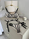 Мереживний чорно-білий комплект жіночої білизни з поясом, фото 3