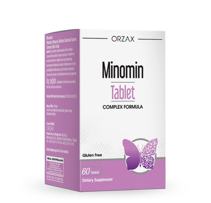Orzax Minomin / Рослинні екстракти, вітаміни та мінерали для жіночого здоров'я 60 таблеток