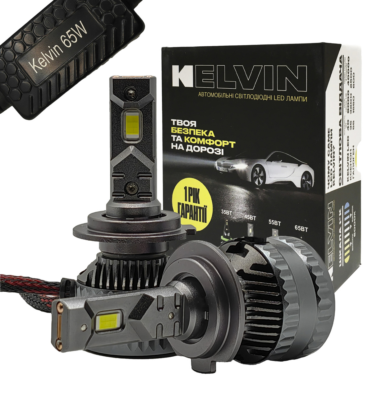 Лед авто лампи типу h7 Kelvin 65W 8000Lm 6000K з обманкою Гарантія