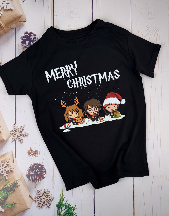 футболка Гаррі Поттер Merry Christmas футболка з принтом Гаррі Поттер для Різдва святкова футболка Гаррі Поттер футболка на Різдво для фанатів Гаррі Поттера футболка Гаррі Поттер 100% бавовна футболка для фанатів Гаррі Поттера футболка з принтом на Різдво