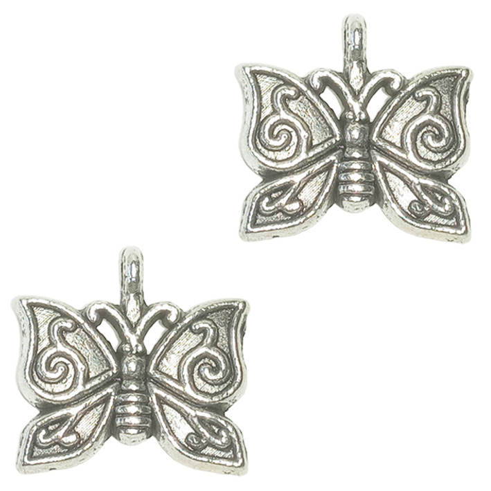 Набір 2 шт Підвіски Кулони 16 мм Метелики, Метал, Колір Срібло, Фурнітура для Прикрас, Біжутерії, Браслетів, фото 1