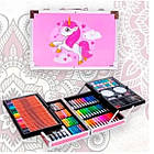Дитячий набір для творчості в алюмінієвій валізі "Єдиноріг" 145 предметів Рожевий, фото 3