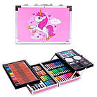Дитячий набір для творчості в алюмінієвій валізі "Єдиноріг" 145 предметів Рожевий, фото 4