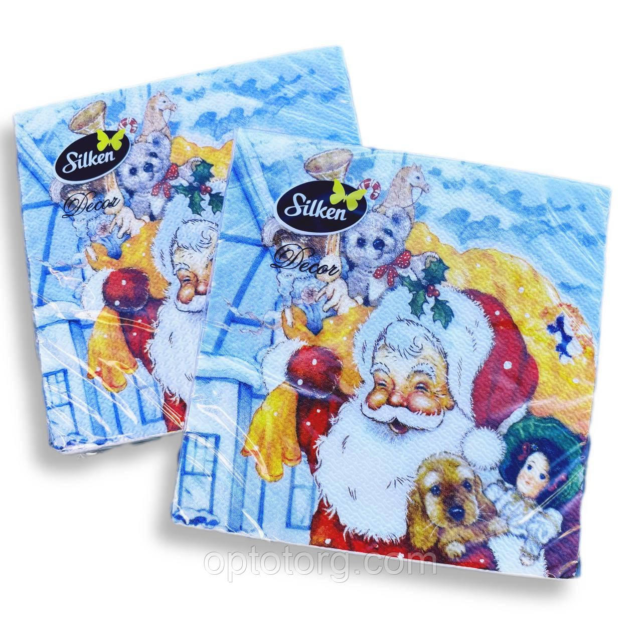 Новорічні паперові серветки Silken "Подарунки'" 2 шари 12 штук, фото 1