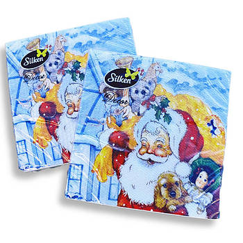 Новорічні паперові серветки Silken "Подарунки'" 2 шари 12 штук