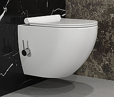 Інсталяція Grohe з хром клавішею + унітаз з функцією біде Round Pro безобідковий підвісний, фото 3