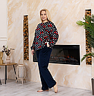 Жіночий хатній брючний костюм темно-синього кольору з принтом Кольорові ромби 56, фото 9