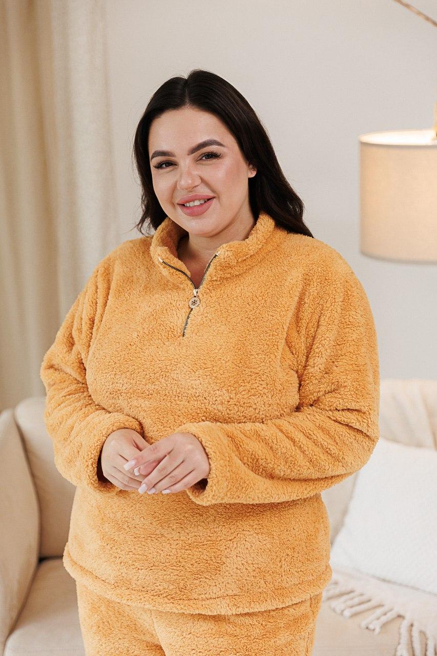 Тепла махрова жіноча піжама пісочний колір кемел, фото 1