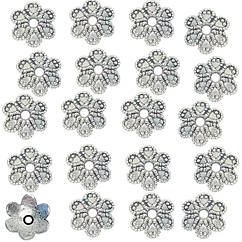 Набір 20 шт 9 мм Обіймачі Шапочки для Намистин Срібляста Квітка із Завитками, Розетки, Фурнітура для Біжутерії