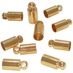 Набір 10 шт 9 мм Кінцівики для Шнура Ковпачки, Циліндри Метал, Колір Золото, Фурнітура на Біжутерію