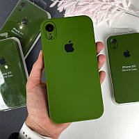 Силіконовий чохол для iPhone Xr з мікрофіброю і квадратними бортами. Темно-зелений (54)