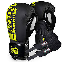 Боксерські рукавиці Phantom APEX Elastic Neon Black/Yellow 14 унцій (Бинти 4м. в подарунок)
